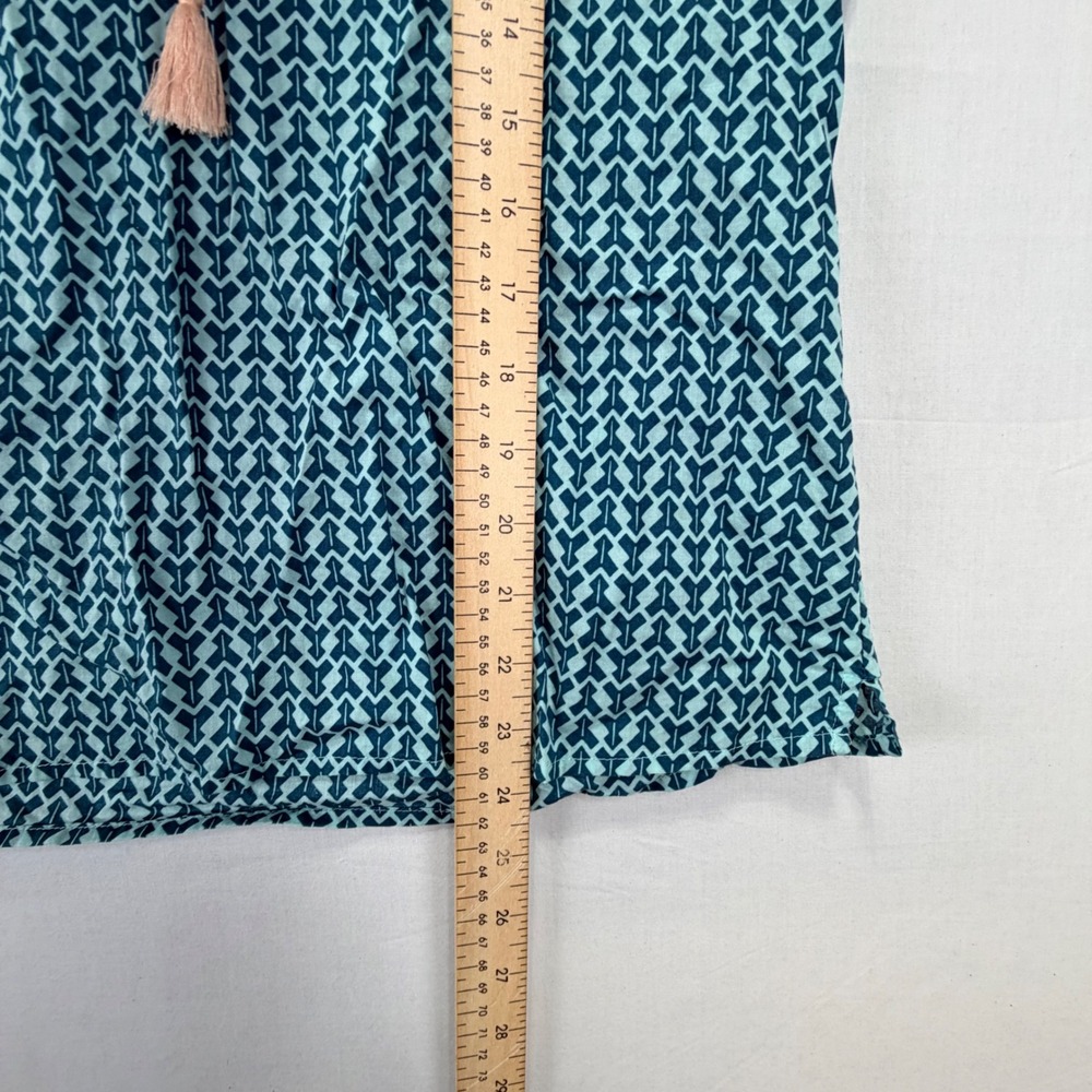 J.‎ Crew Turquoise Navy Geometric Embroidered Tassel Neck Sleeveless Top Size 6 - Picture 6 of 6